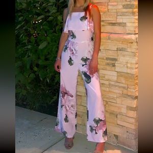 LEITH XS Pink Silver Rose Floral Pants Tank Jumpsuit